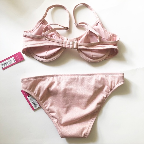 Xhilaration Pink Shimmer 2 piece Swimsuit Bikini S Top M bottoms New with Tags - Picture 5 of 8